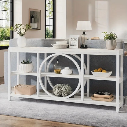 Wood Sofa Console Table with 3 Tier Storage, 70.9 inch, Black