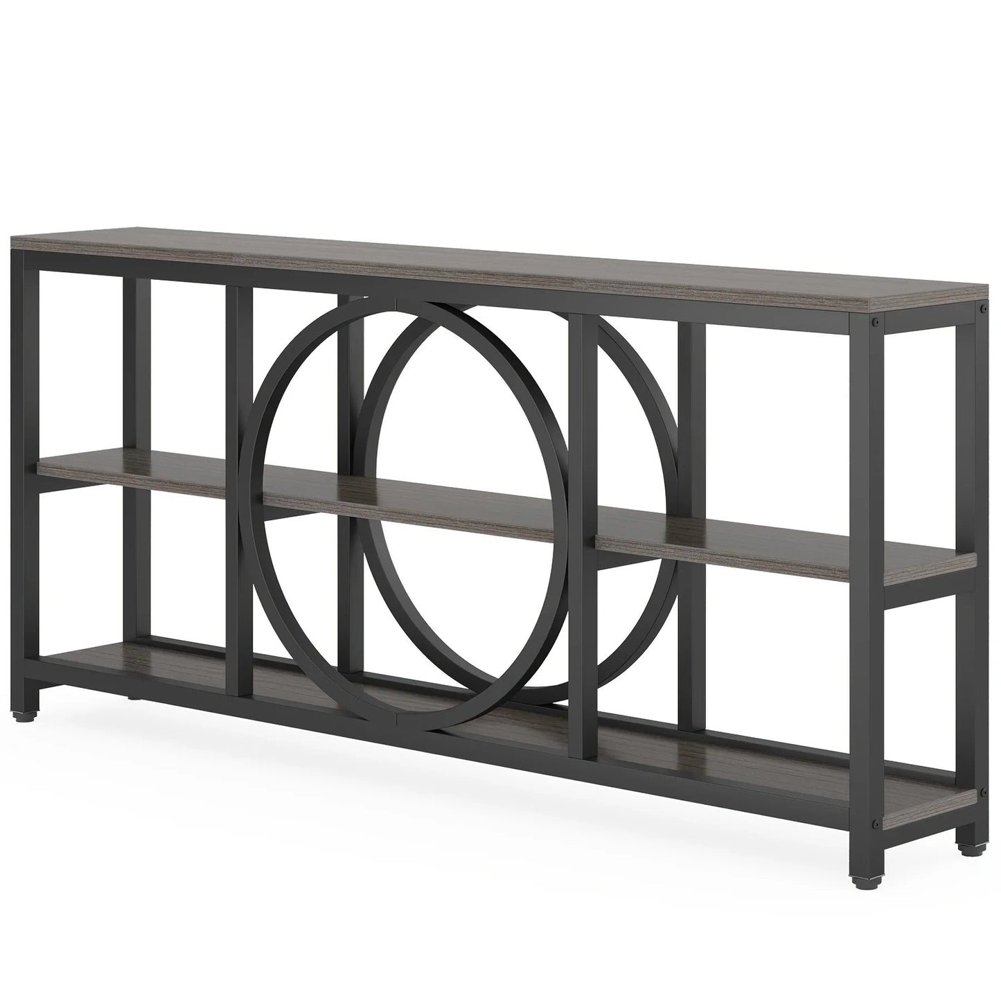Wood Sofa Console Table with 3 Tier Storage, 70.9 inch, Black