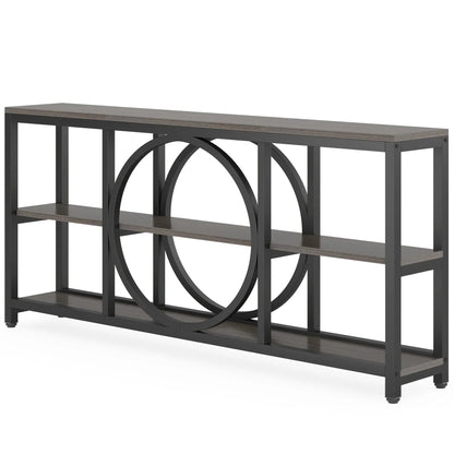 Wood Sofa Console Table with 3 Tier Storage, 70.9 inch, Black