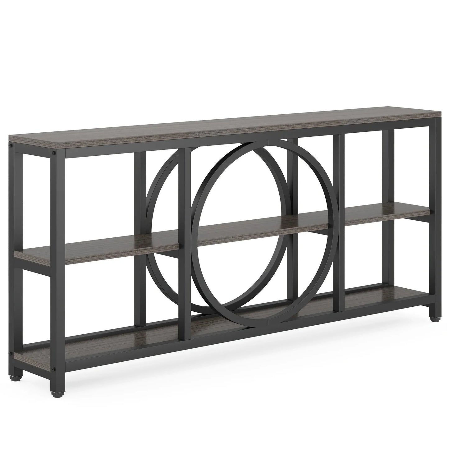 Wood Sofa Console Table with 3 Tier Storage, 70.9 inch, Black