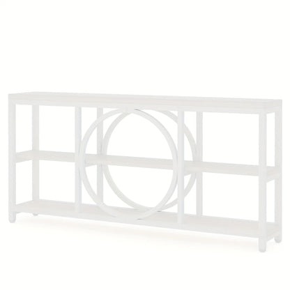 Wood Sofa Console Table with 3 Tier Storage, 70.9 inch, Black