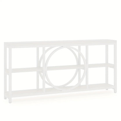 Wood Sofa Console Table with 3 Tier Storage, 70.9 inch, Black