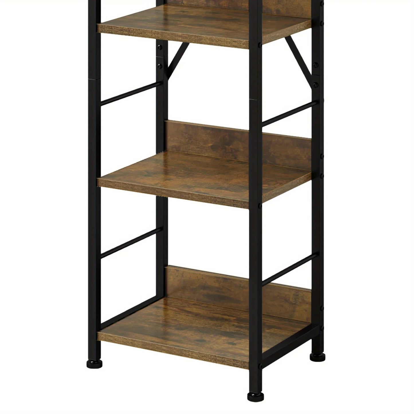 Wooden 6-Tier Brown Bookshelf with Storage Hooks