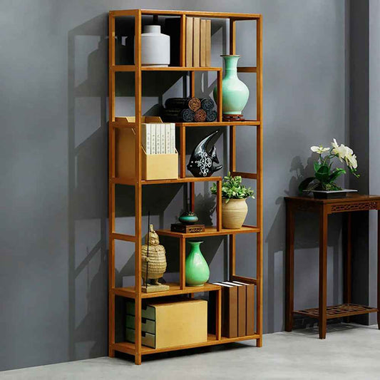 Wooden 7-Tier S-Shaped Bookcase with Storage