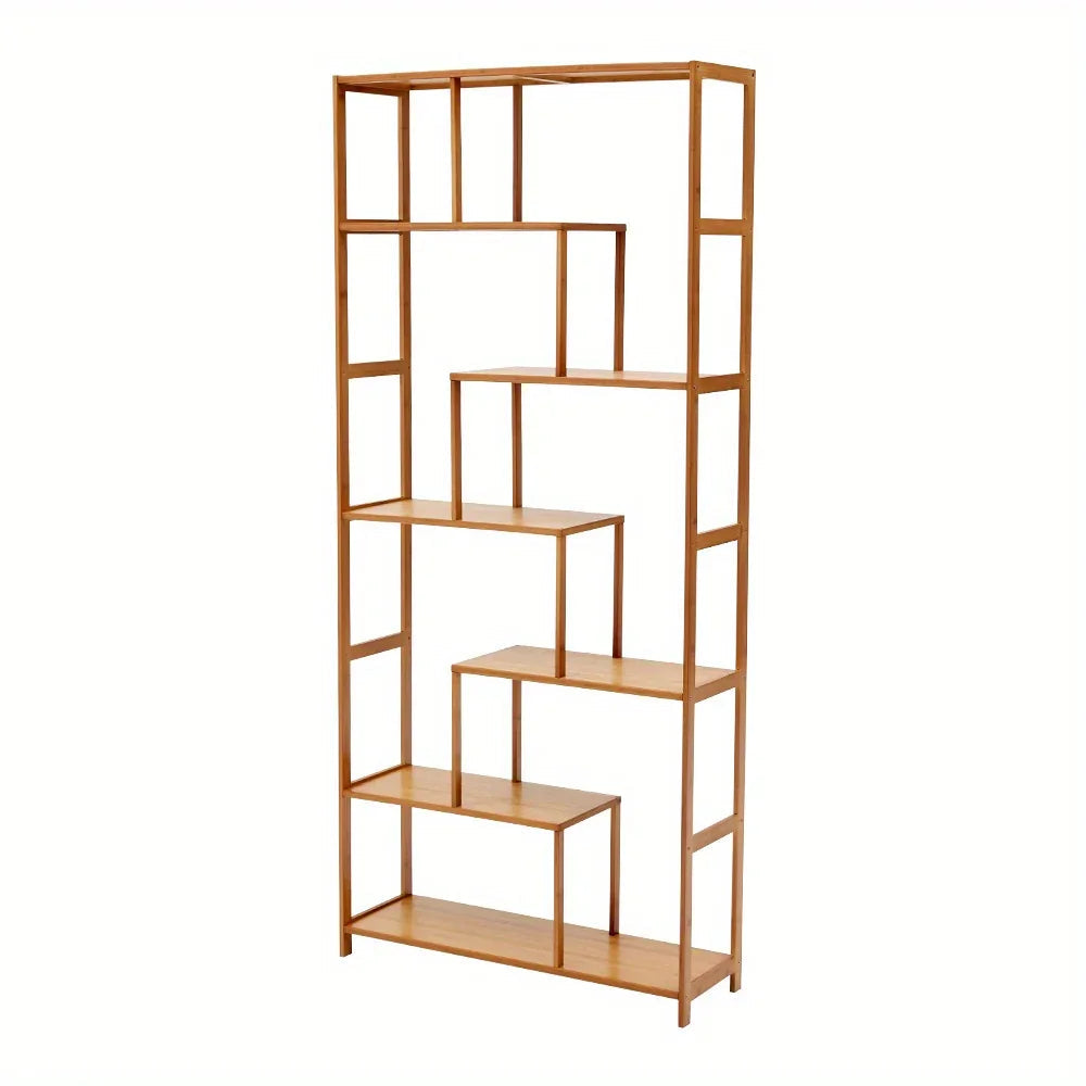 Wooden 7-Tier S-Shaped Bookcase with Storage