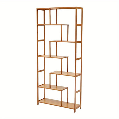 Wooden 7-Tier S-Shaped Bookcase with Storage