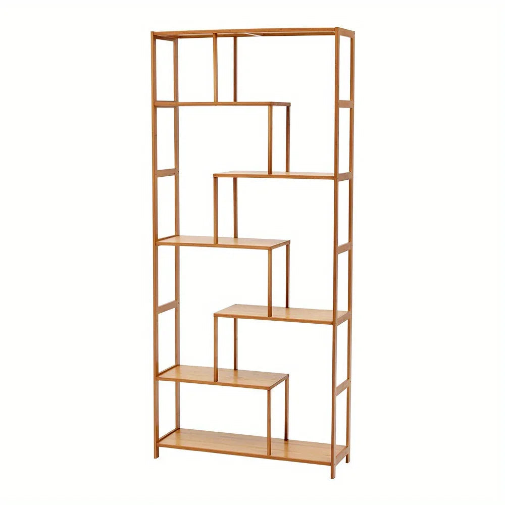 Wooden 7-Tier S-Shaped Bookcase with Storage