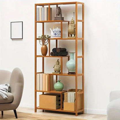 Wooden 7-Tier S-Shaped Bookcase with Storage