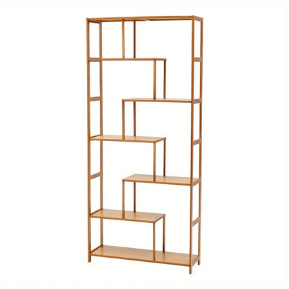 Wooden 7-Tier S-Shaped Bookcase with Storage