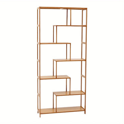 Wooden 7-Tier S-Shaped Bookcase with Storage
