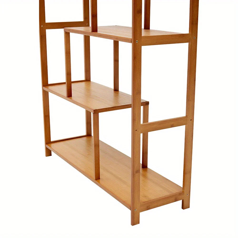 Wooden 7-Tier S-Shaped Bookcase with Storage