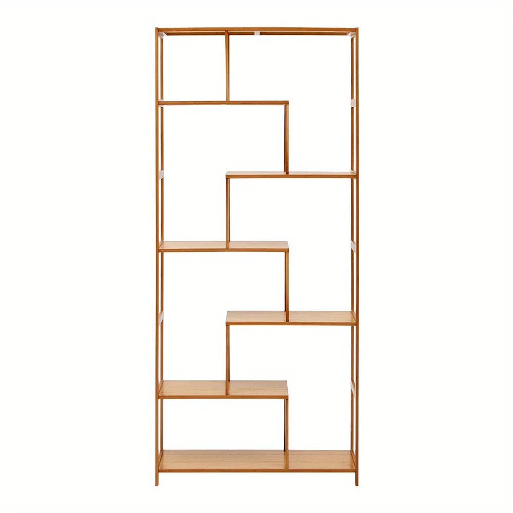 Wooden 7-Tier S-Shaped Bookcase with Storage