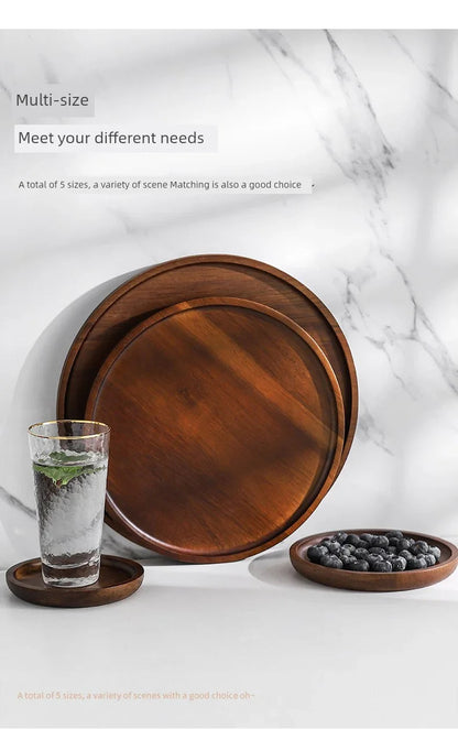 Wooden Round Tea Tray Serving Platter