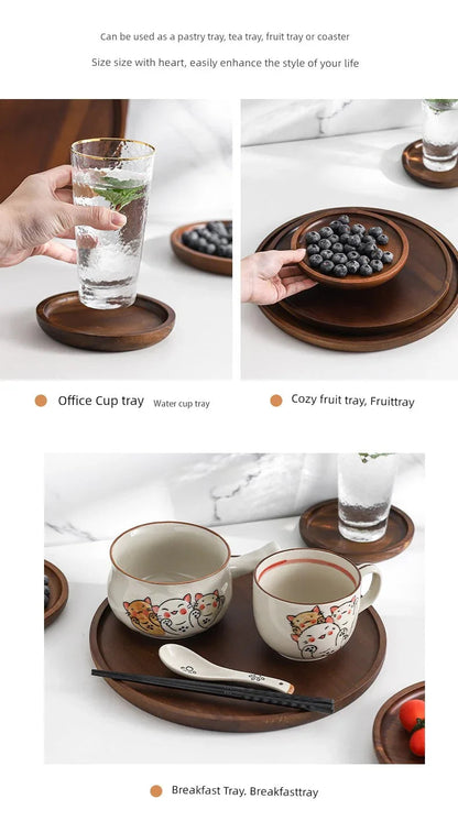 Wooden Round Tea Tray Serving Platter