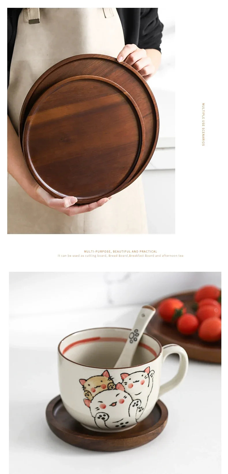 Wooden Round Tea Tray Serving Platter