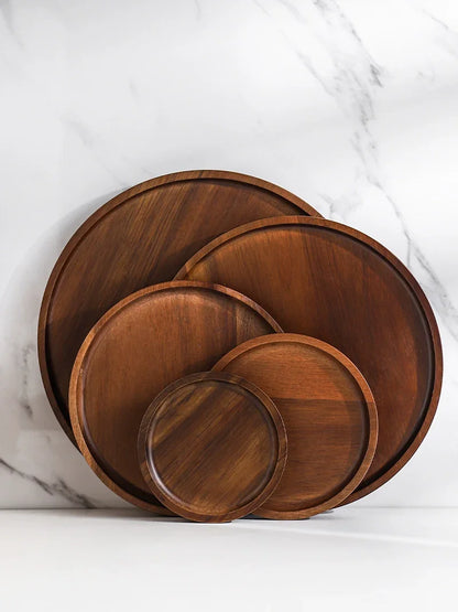 Wooden Round Tea Tray Serving Platter