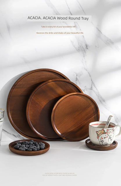 Wooden Round Tea Tray Serving Platter