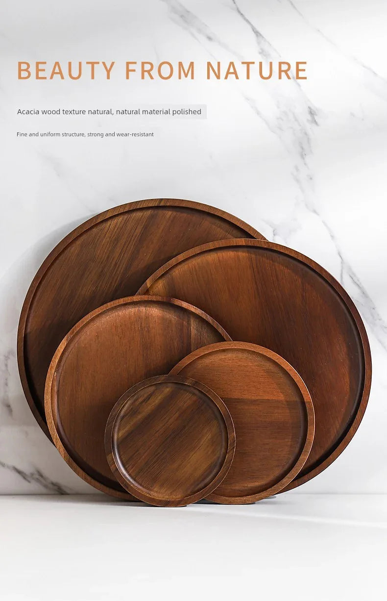 Wooden Round Tea Tray Serving Platter