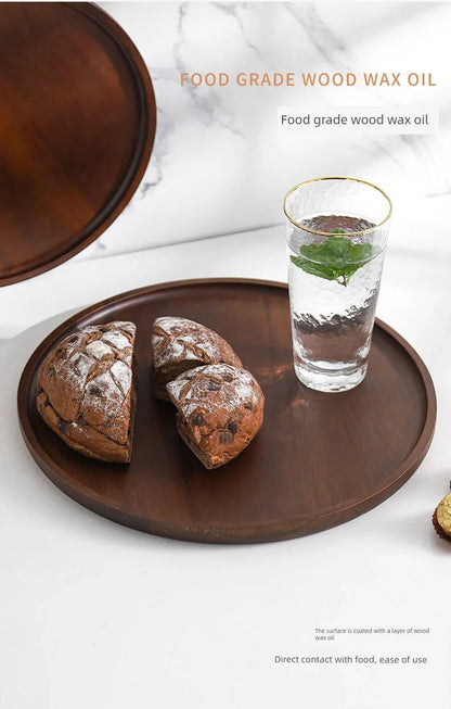 Wooden Round Tea Tray Serving Platter
