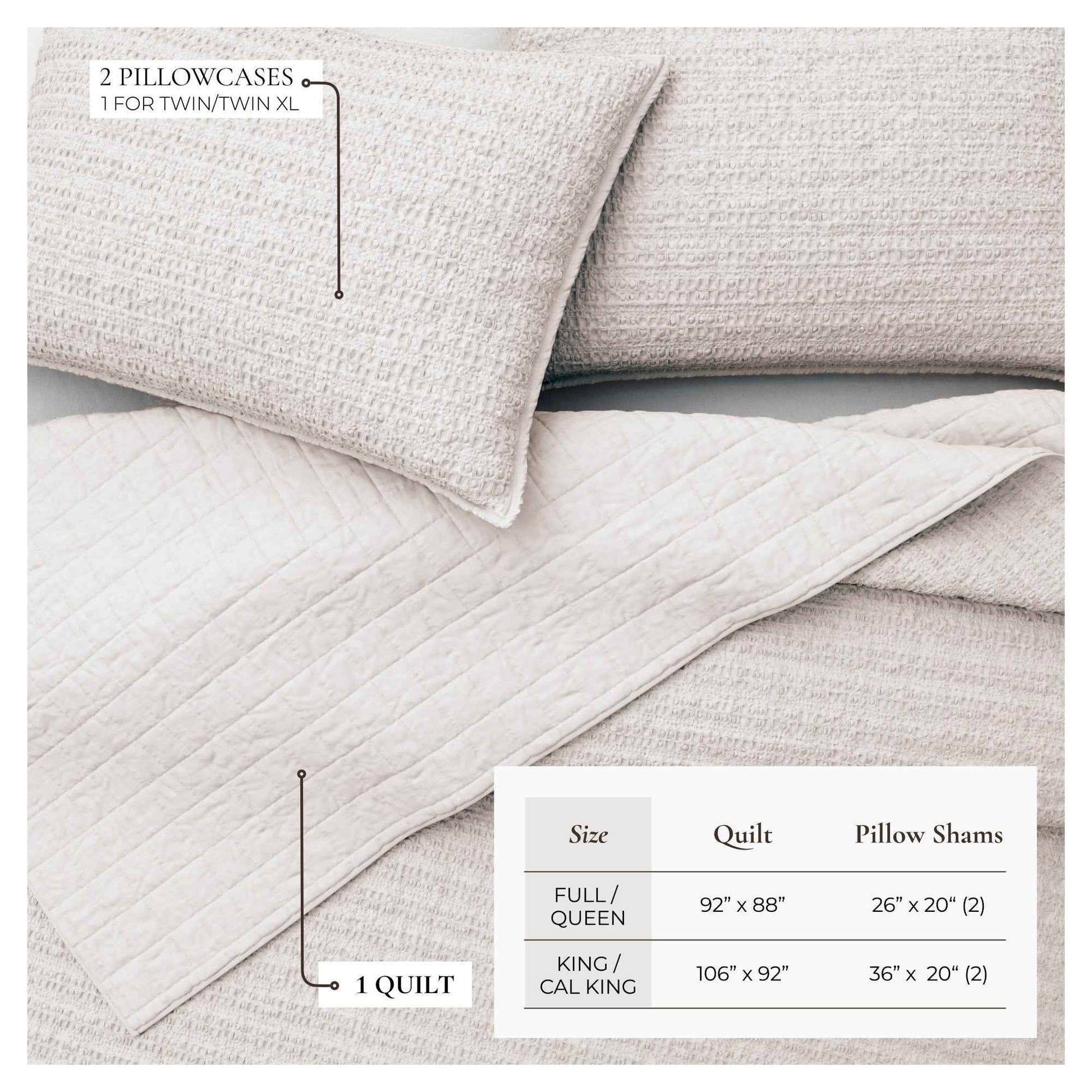 100% Cotton Honeycomb Waffle Garment Washed Quilt Set - Genevieve Collection