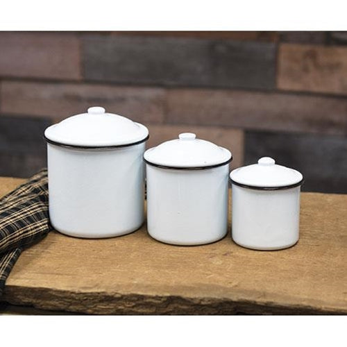 Black Rim Enamel Canisterss - Set of Three - PoshaBella