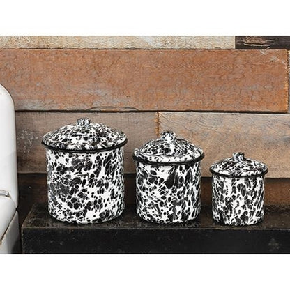 Black Splatter Enamel Canisters - Set of Three - PoshaBella