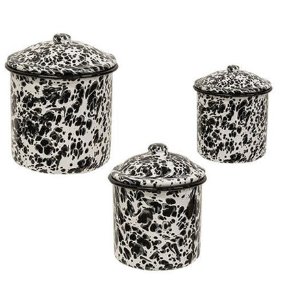 Black Splatter Enamel Canisters - Set of Three - PoshaBella