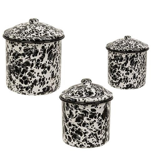 Black Splatter Enamel Canisters - Set of Three - PoshaBella