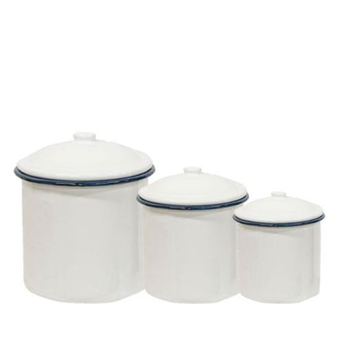 Blue Rim Enamel Canisterss - Set of Three