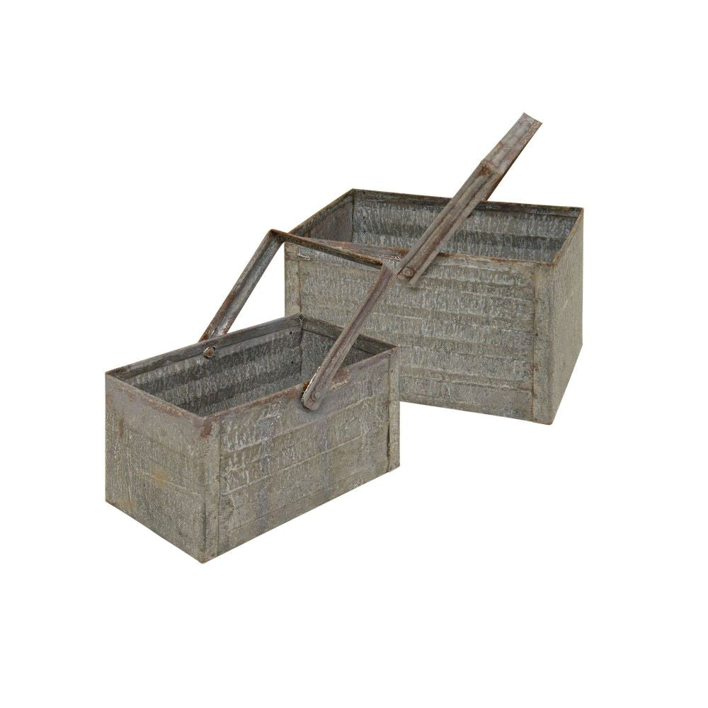 Set of Two Washed Galvanized Baskets - PoshaBella