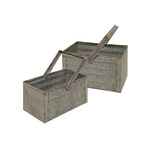 Set of Two Washed Galvanized Baskets - PoshaBella