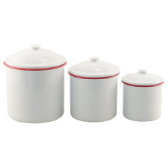 Red Rim Enamel Canisterss - Set of Three