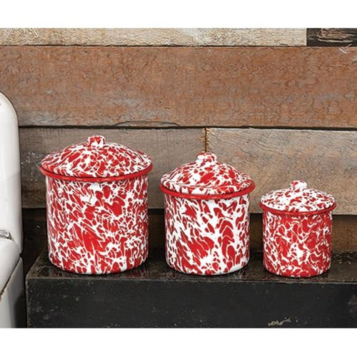 Red Splatter Enamel Canisters - Set of Three